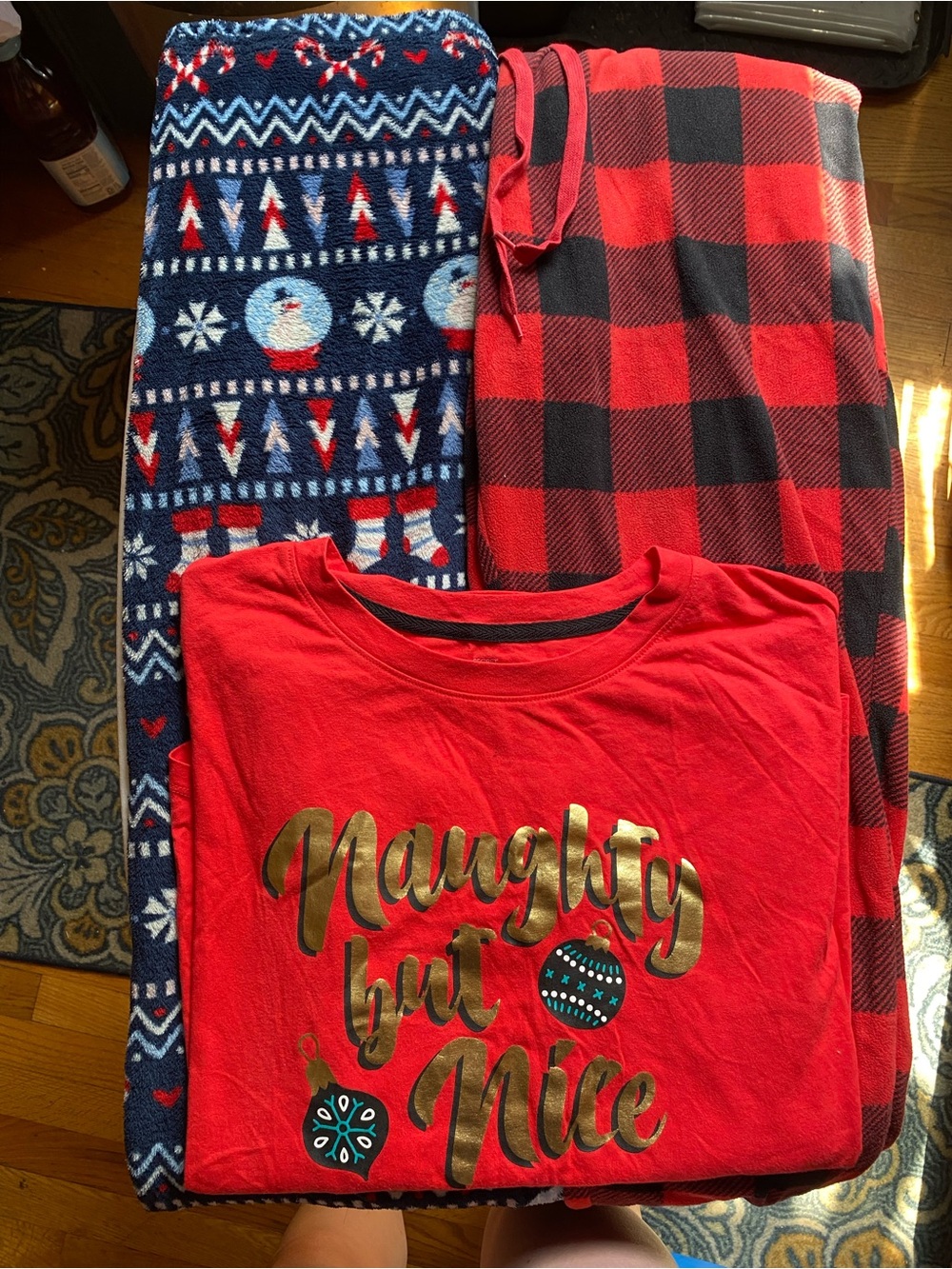 Holiday Pajama Set with Gold 'Naughty but Nice' Print